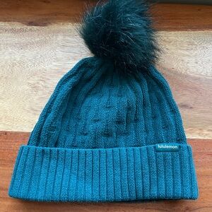 lululemon athletica Teal Beanie with Pom-Pom NWOT